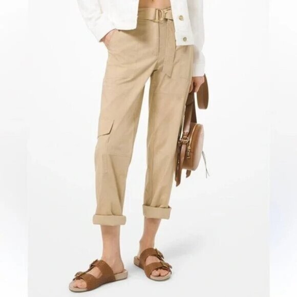 Michael Kors Womens Khaki Poplin Lightweight Cargo Pants Size 2 - Picture 1 of 6